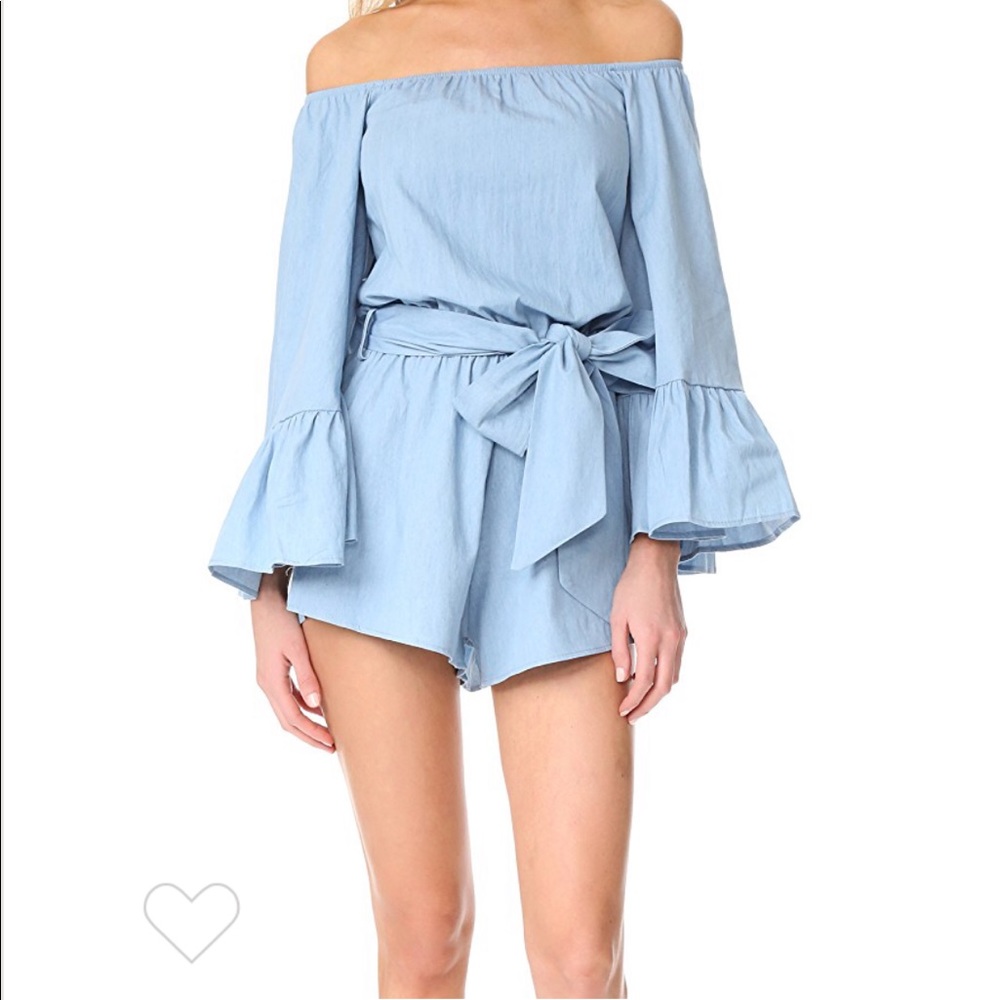 Lioness Off the Shoulder Blue Romper with Tie